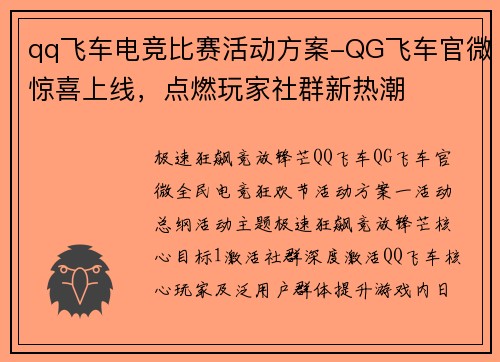 qq飞车电竞比赛活动方案-QG飞车官微惊喜上线，点燃玩家社群新热潮